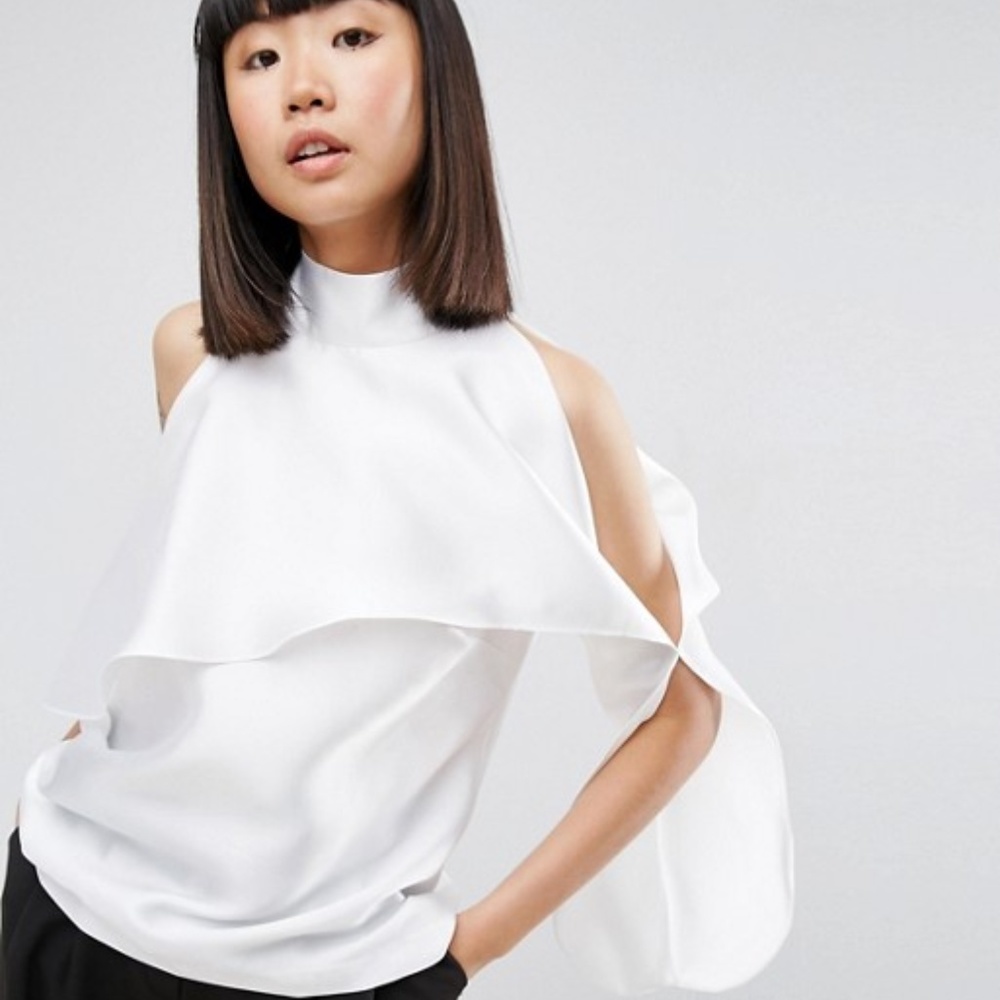 NWT ASOS WHITE Sleeveless Top With Frill